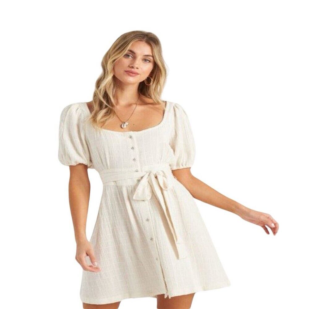 Billabong Women’s Cream Sundown Dress Button Down‎ Baby Doll Dress Size S